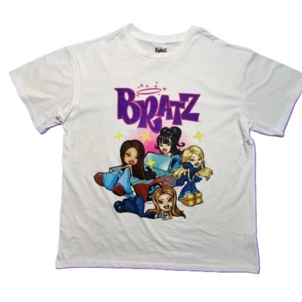 Bratz Graphic T-Shirt Women’s Large White Y2K Cartoon MGA Short Sleeve Tee